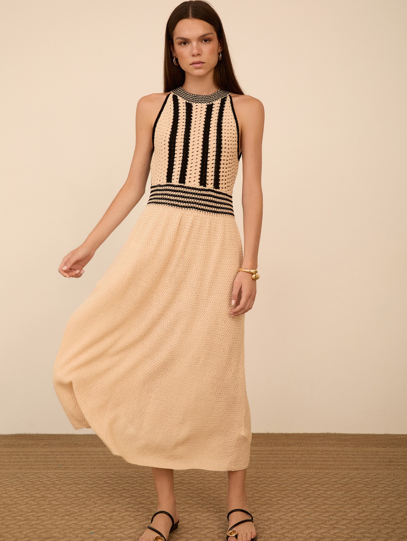 Vestido midi franjas bicolor de MEISIE