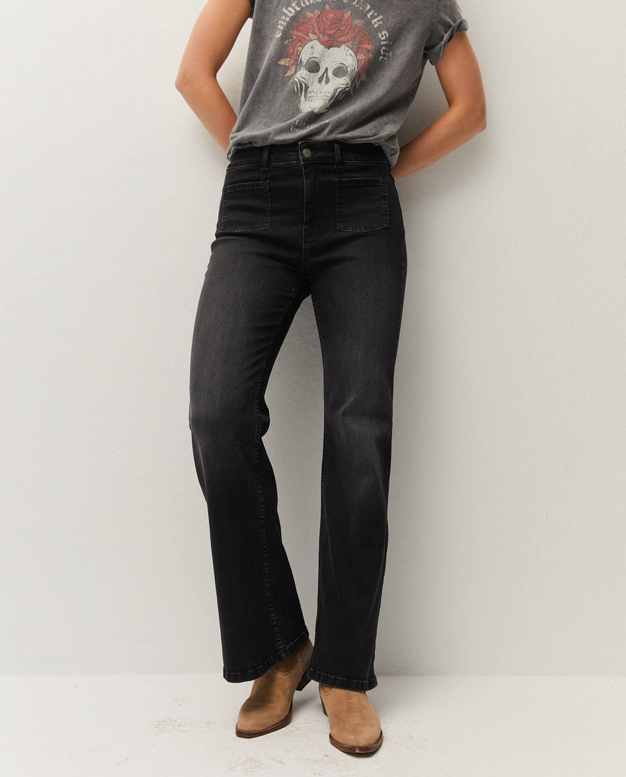 Pantalón denim bosillos tipo flare de System Action – foto 3