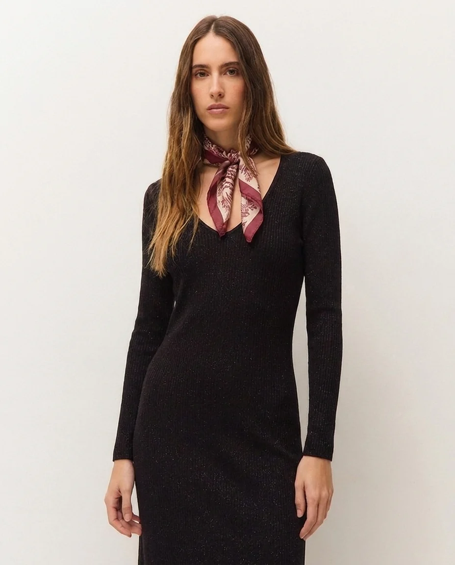 Vestido de punto canalé con escote en pico de System Action