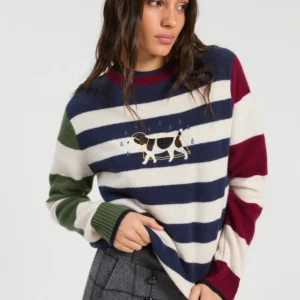 Jersey de punto a rayas con bordado de perro