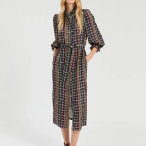 Vestido Twill Geométrico con Volante