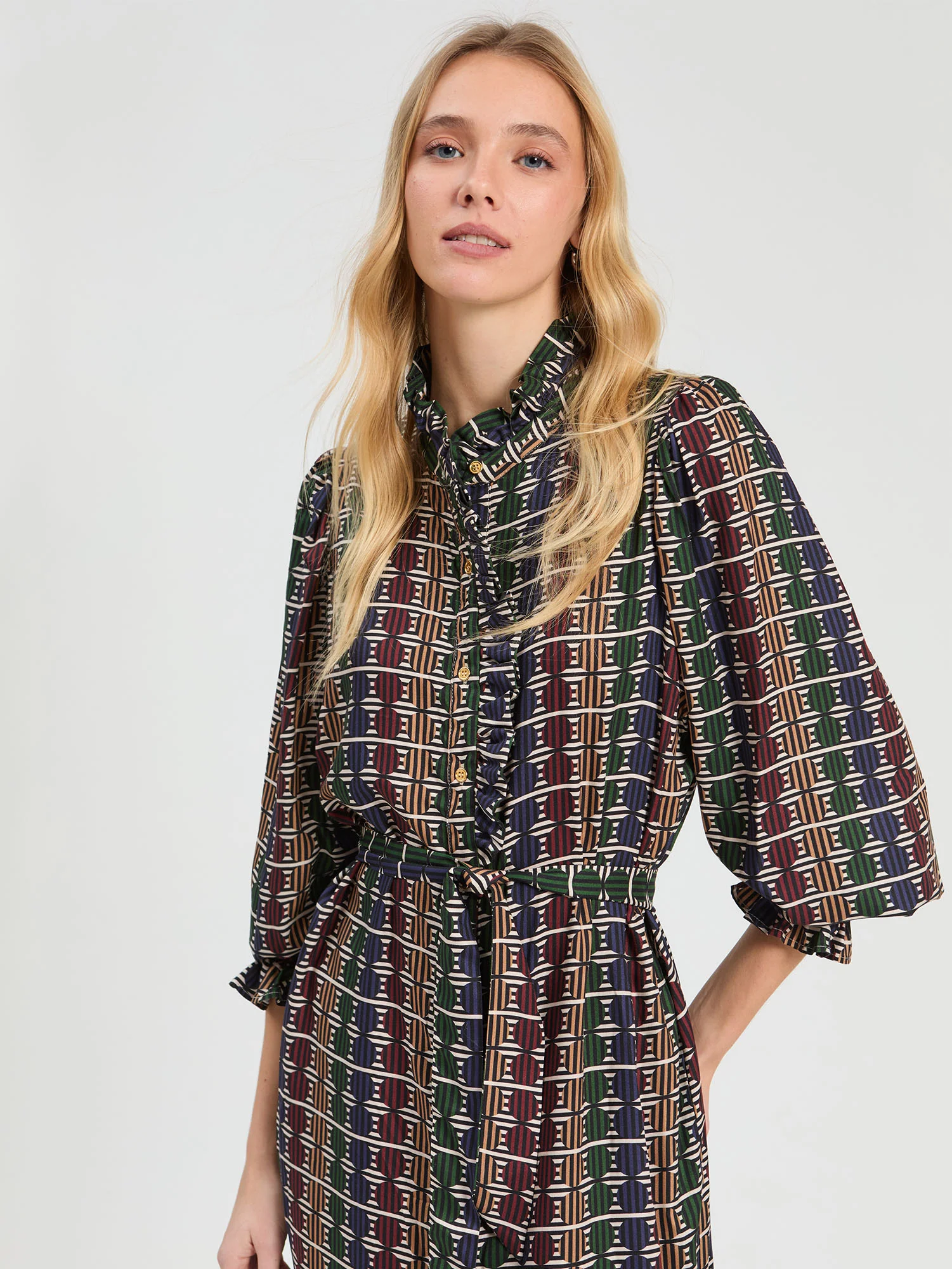 Vestido Twill Geométrico con Volante - Imagen 2